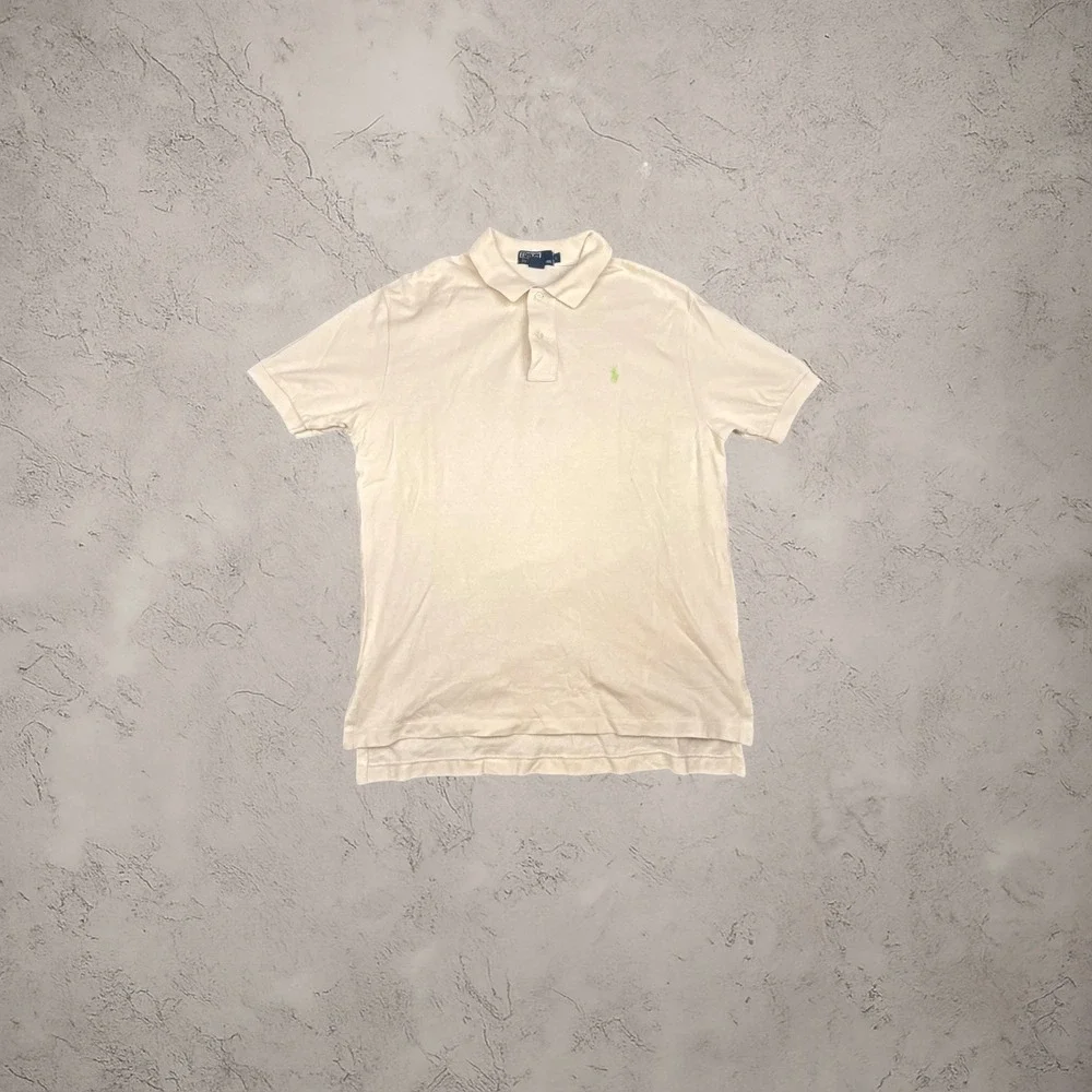 Vintage‎ Polo Ralph Lauren Cream Polo Shirt Lime Green Pony Y2K Mens Large